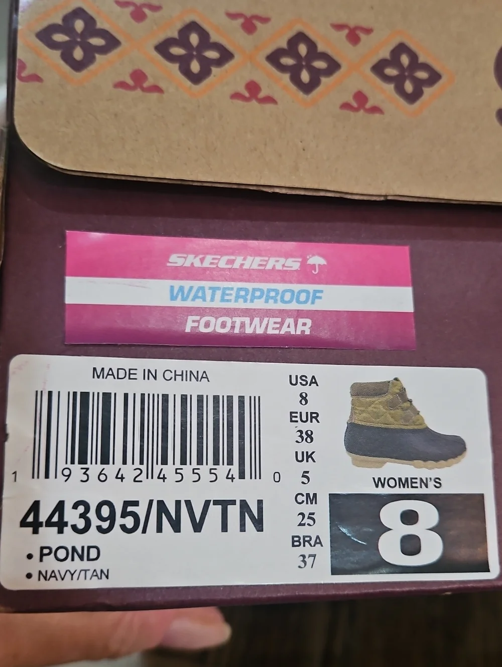 Skechers Navy and Tan Womens Duck Boots -Waterproof Rain Boots All Weather Boots